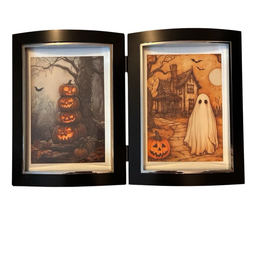 Halloween Double Pictures 8”x12” Jack-o’-lantern Stack & Ghost W/Haunted House